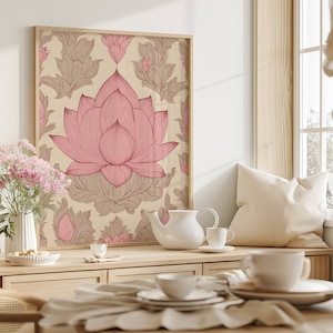 Lotus Print Indian Folk Art Traditional Indian Lotus Printable Wall Art Indian Vintage Pichwai Painting Lotus Poster Living Room Decor