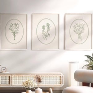 Green Floral Prints Set Of 3 Sage Green Wall Art Botanical Floral Illustration Trendy Home Decor Cottagecore Wall Art Floral Printable