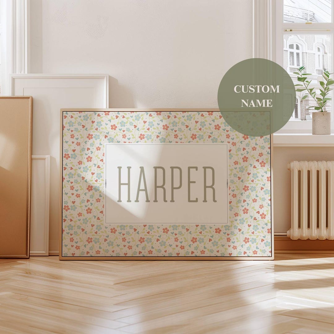 Custom Baby Name Wall Art Print for Nursery Retro Floral Initial ...
