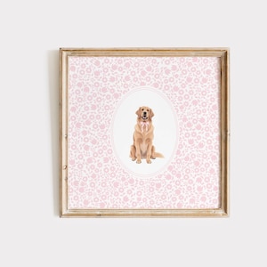 Golden Retriever Art Dog Digital Print Pink Nursery Decor Girls Room Decor Pink Dog Decor Golden Retriever Illustration Feminine Pet Art Dog