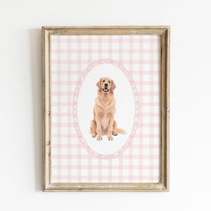 Golden Retriever Art Nursery Print Baby Girl Nursery Dog Nursery Print Pink Gingham Nursery Wall Art Puppy Nursery Decor Girls Room Decor