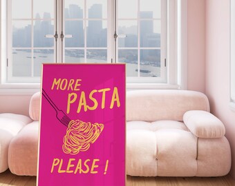 Meer Pasta Please Spaghetti Poster Retro Food Print Trendy Poster Keuken Wall Art Modern Kitchen Decor Pop Art Food Print Pasta Wall Art