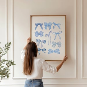 Blue Bows Print Vintage Blue Bow Wall Art Girly Dorm Room Decor Nursery Baby Room Decor Coquette Aesthetic Girly Poster CottageCore Wall Art