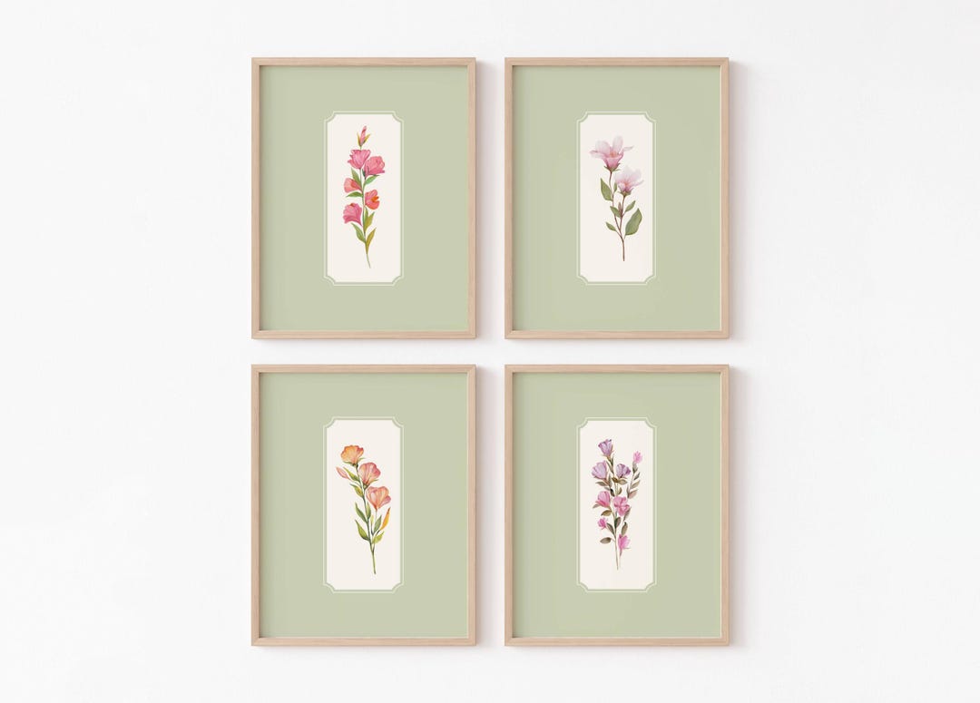 Floral Botanical Print Set, Green Summer Garden Art (digital Download ...