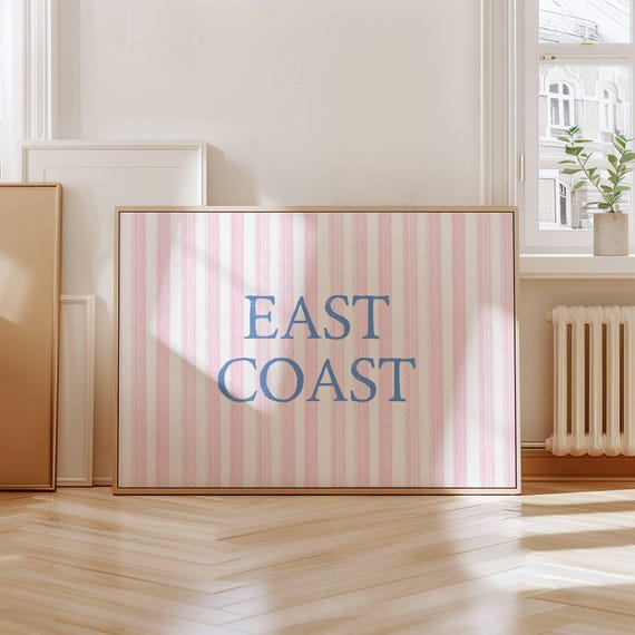 East Coast Print Digital Download Beach House Decor Coastal Style Preppy Art Nautical Theme Blue Pink Stripe Accent Coastal Decor Preppy