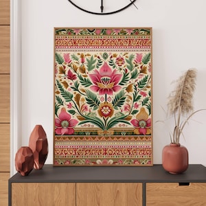 Lotus Print Indian Folk Art Traditional Indian Lotus Printable Wall Art Indian Vintage Pichwai Painting Lotus Poster Living Room Decor