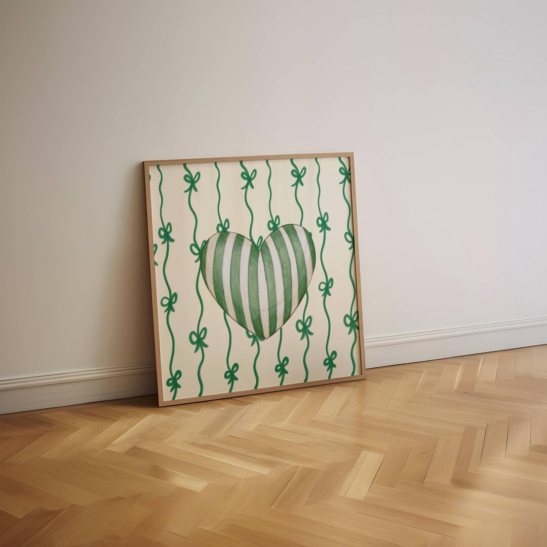 Sage Green Heart Wall Art Green Bow Love Print for Bedroom Anniversary — free download