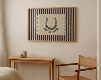Rustic Brown Striped How Lucky Are We Hand Drawn Horseshoe Wall Art Western Digital Download