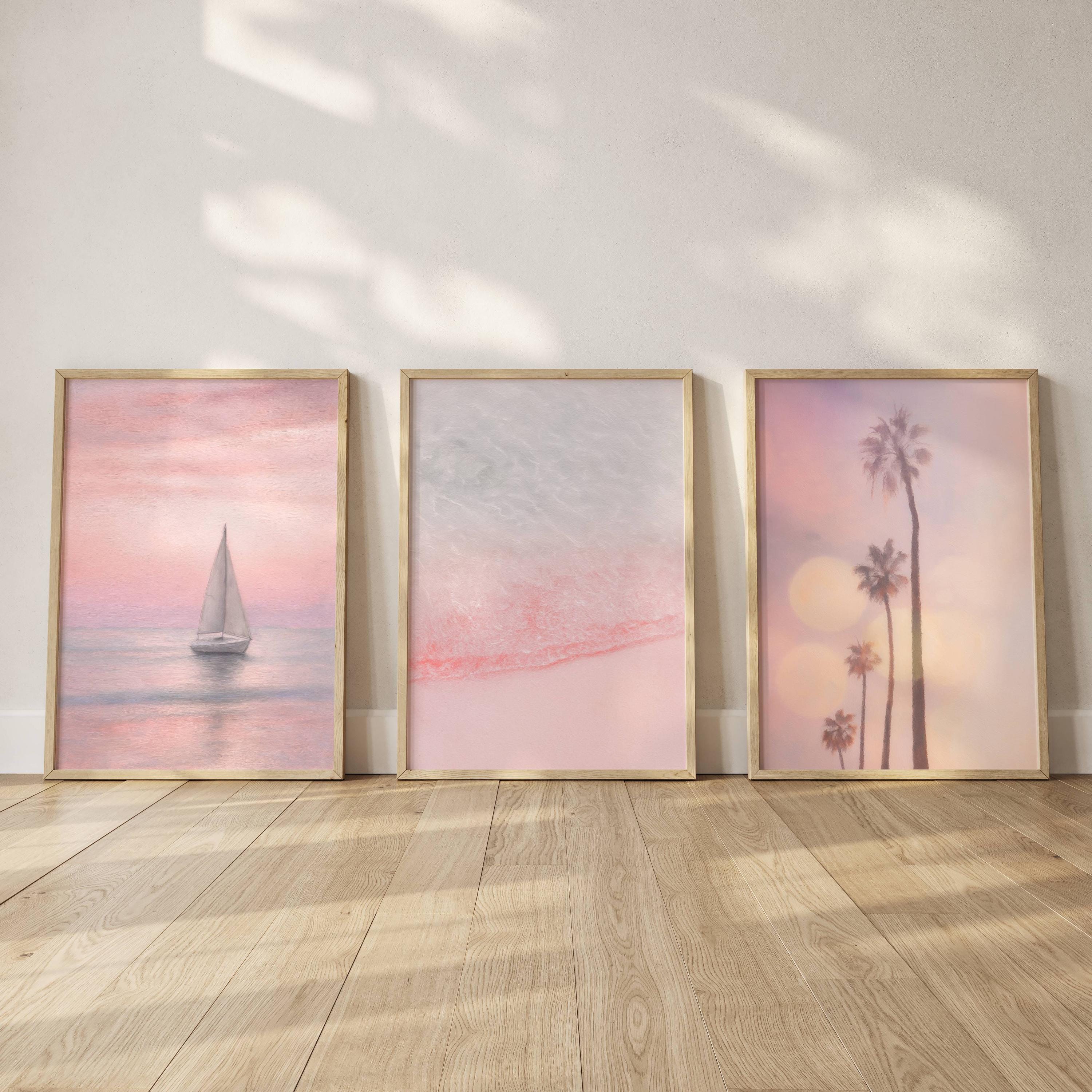 Coastal Wall Art Print Set Beach Decor Palm Tree Nursery Art Ocean ...