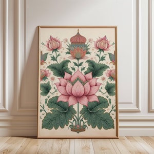 Lotus Print Indian Folk Art Traditional Indian Pink Lotus Printable Wall Art Indian Vintage Pichwai Painting Lotus Poster DIGITAL DOWNLOAD