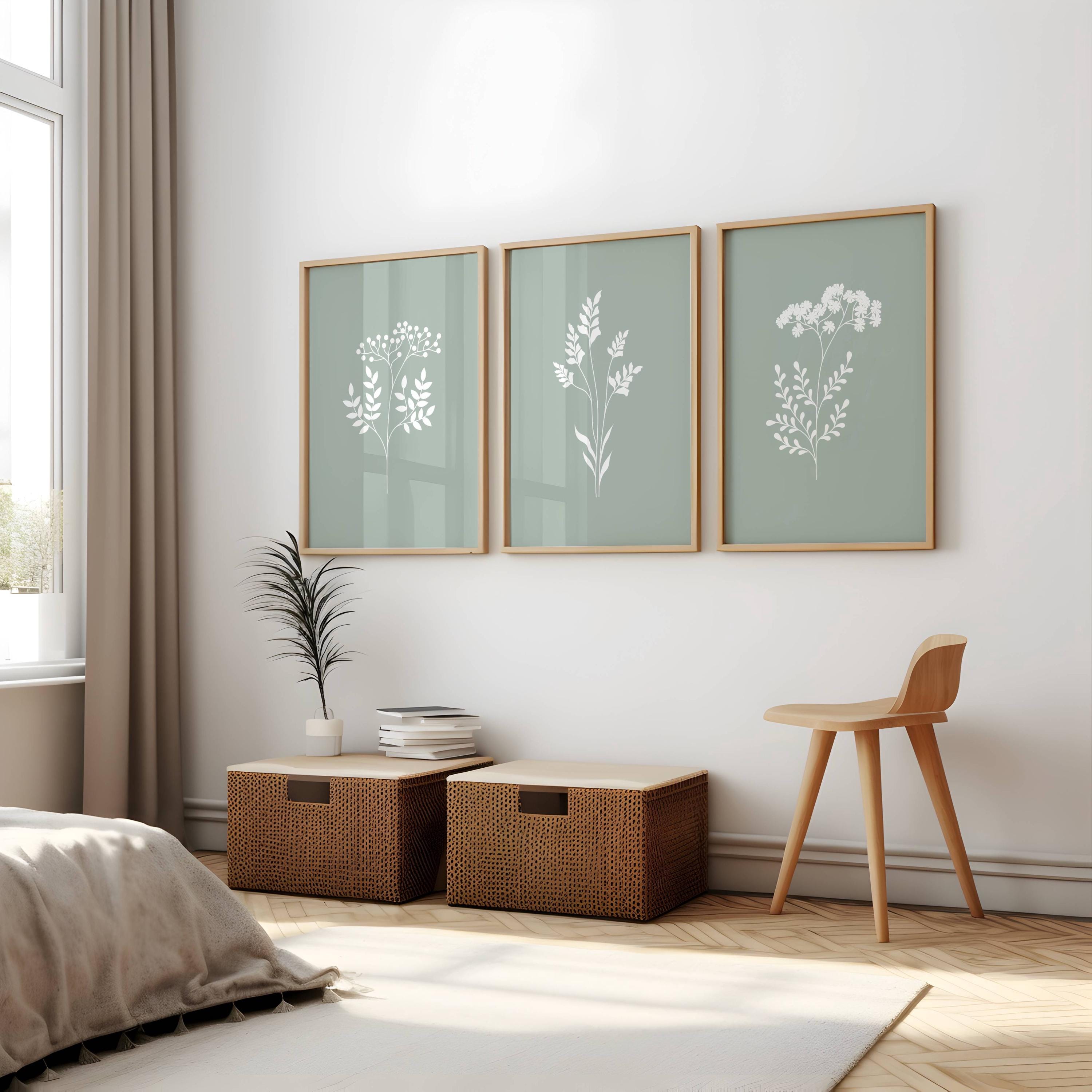 Sage Green Floral Wall Art Set of 3 Light Sage Green Wall Prints Green ...