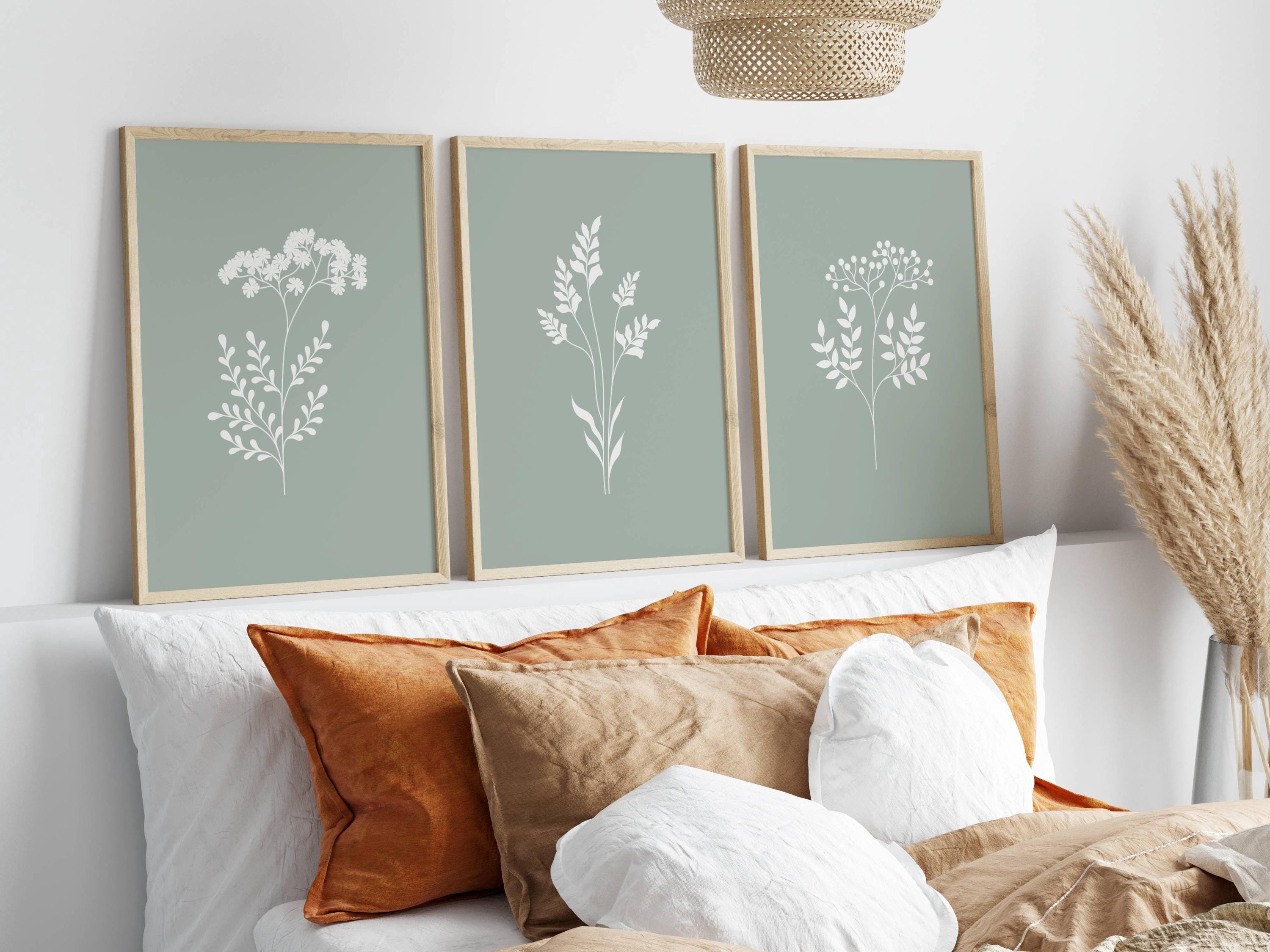 Sage Green Floral Wall Art Set of 3 Light Sage Green Wall Prints Green ...