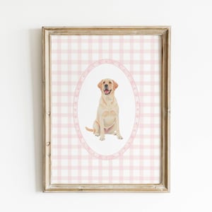 Labrador Art Nursery Print Baby Girl Nursery Dog Nursery Print Pink Gingham Nursery Wall Art Puppy Nursery Decor Girls Room Decor