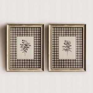 Vintage botanische muurkunst set van 2 rustieke boerderij bloemenprints neutraal pastel decor minimalistische bloemenschetskunst