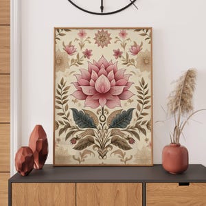 Lotus Print Indian Folk Art Traditional Indian Pink Lotus Printable Wall Art Indian Vintage Pichwai Painting Lotus Poster Living Room Decor