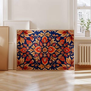 Navy Blue Floral Print Indian Folk Art Traditional Indian Floral Printable Wall Art Indian Vintage Pichwai Painting Floral Living Room Art