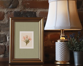 Sage Green Wall Art Vintage Floral Print Pink Tulip Wall Decor Spring Flower Art Living Room Decor Bedroom Wall Art Botanical Print Home