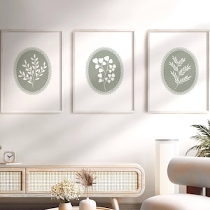 Green Floral Prints Set Of 3 Sage Green Wall Art Botanical Floral Illustration Trendy Home Decor Cottagecore Wall Art Floral Printable