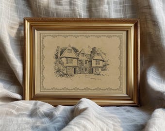 Farmhouse Wall Art Download Printable Vintage Design Home Accent Architectural Drawing Tudor House Cottage Print Room Decor Country Style