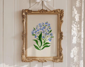 草花 絵画 忘れな草の絵画 - 私のオリジナルの水彩画「エレイン」からの