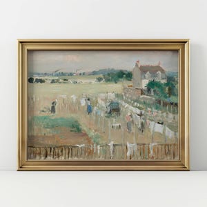 Vintage Laundry Room Art Landscape Oil Painting Rustic Country Wall Art PRINTABLE Wall Art Laundry Field Wall Art Farmhouse Home Decor