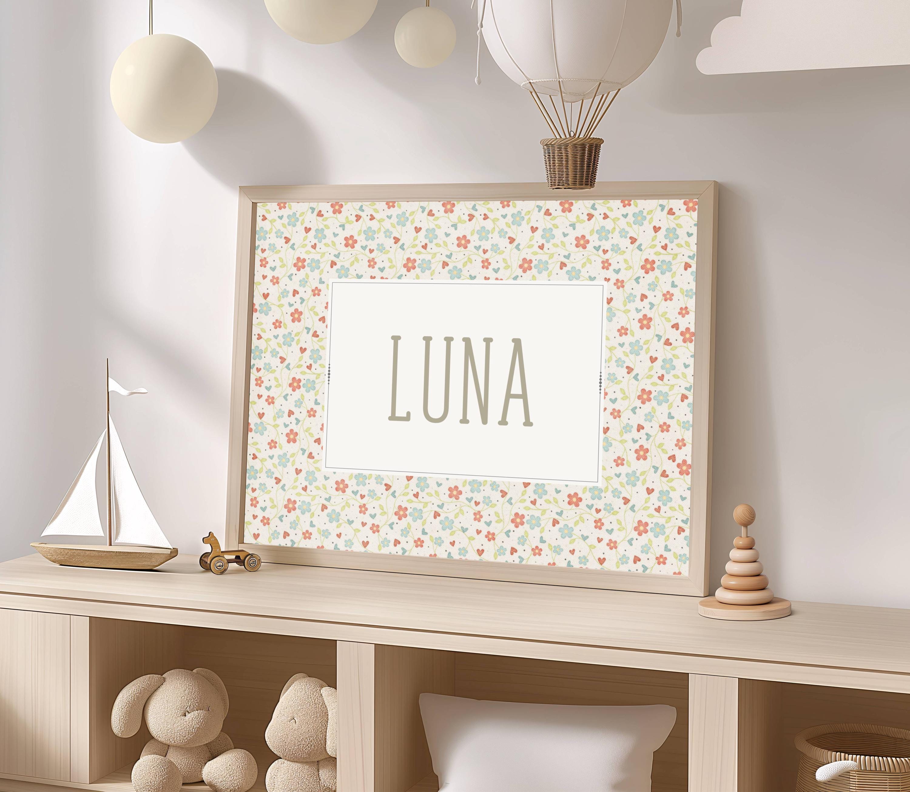 Custom Baby Name Wall Art Print for Nursery Retro Floral Initial ...