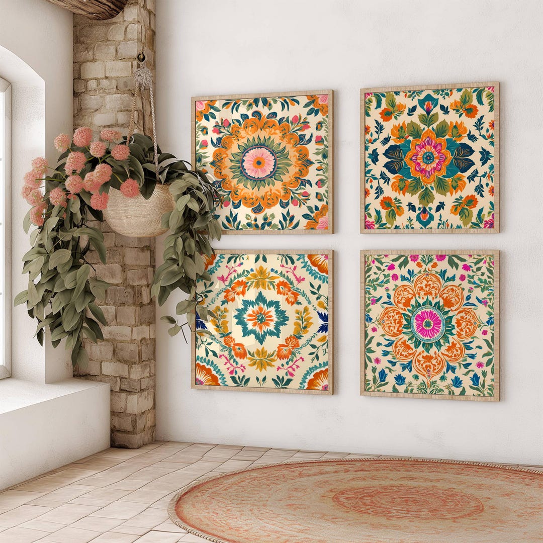 View of Floral Print Indian Folk Art Traditional Indian Floral Printable Wall ...