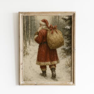 Vintage Santa Art Wall Decor Christmas Print Digital Download Instant Art Christmas Wall Holiday Decoration Farmhouse Style Winter Scene