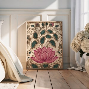 Lotus Print Indian Folk Art Traditional Indian Lotus Printable Wall Art Indian Vintage Pichwai Painting Lotus Poster Living Room Decor