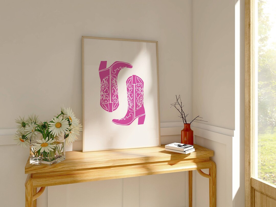 Pink Cowgirl Boots Print Vintage Western Cowgirl Art Cute Pink ...
