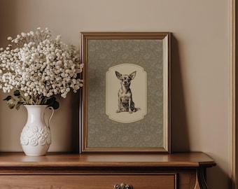 Styl Vintage Pies Drukuj Wystrój Przedszkola Chihuahua Styl Vintage Pies Sztuka Ścienna Antyczny Pies Sztuka Szkic Sztuka Zwierzęca Wydrukowana Dekoracja Ścienna