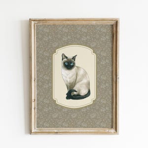 Vintage Siamese Cat Print Nursery Decor Floral Vintage Cat Wall Art Antique Cat Art Sketch Nursery Wall Art Animal Printable Wall Decor