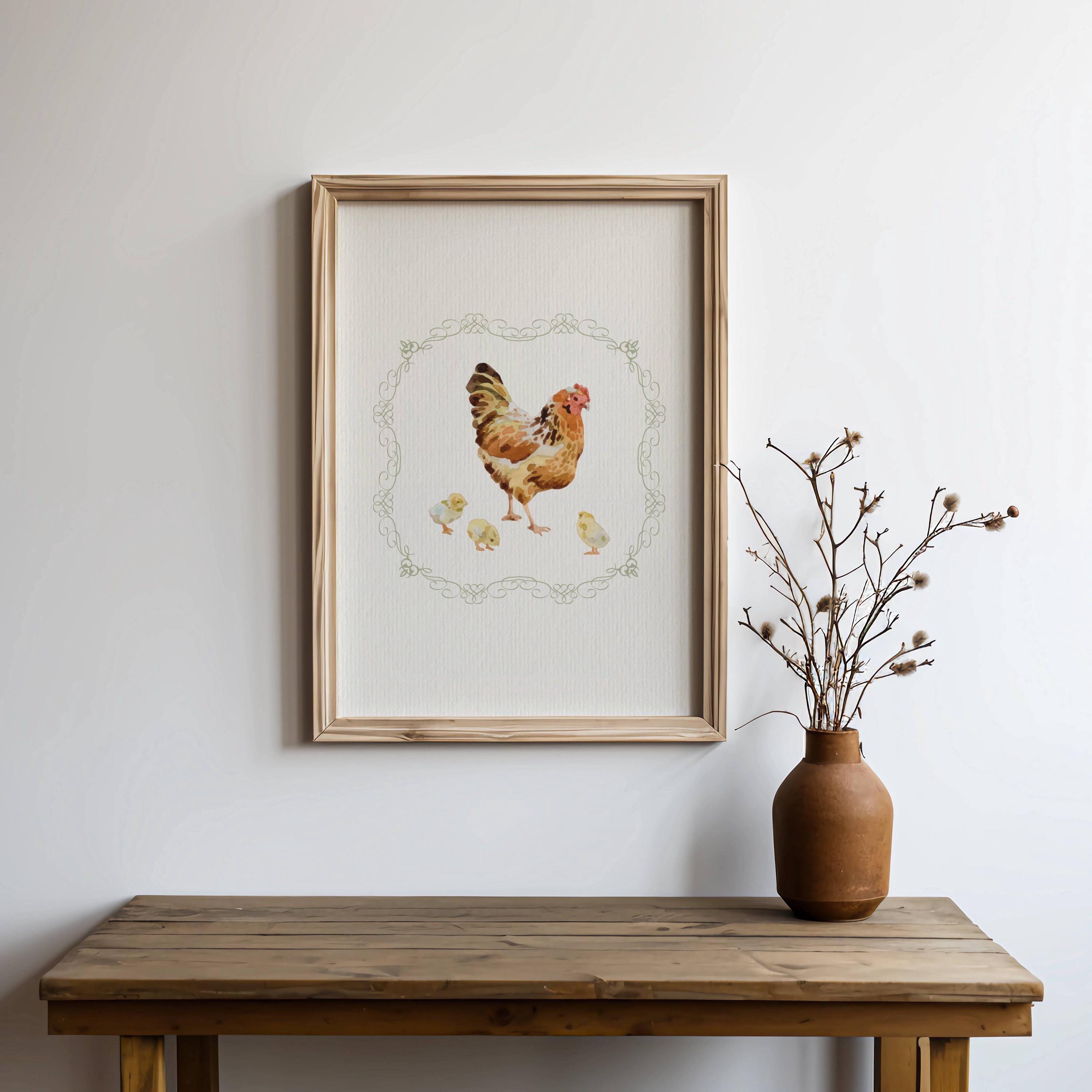 鶏の印刷可能な壁アート ヴィンテージ絵画 母鶏のプリント 抽象的な
