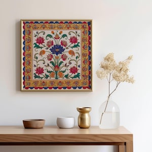 Blaue Blume Drucken Indische Volkskunst Traditionelle indische Blumendruckbare Wandkunst Indische Vintage Pichwai-Malerei Traditionelle Blumenwandkunst