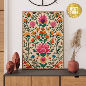 Floral Print Indian Folk Art Traditional Indian Floral PRINTABLE Wall Art Indian Vintage Pichwai Painting Floral Poster Living Room Decor