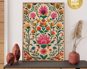 Floral Print Indian Folk Art Traditional Indian Floral PRINTABLE Wall Art Indian Vintage Pichwai Painting Floral Poster Living Room Decor
