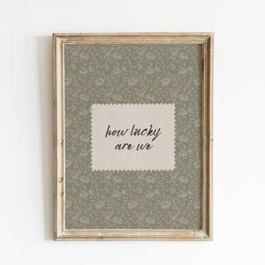 Sage Green Decor Floral Background Design Inspirational Wall Art Digital Print Cream Fabric Patch Lucky Quote Typography Minimalist Style Aesthetic Modern Home Decoration Bedroom Wall Display Family Message Art Nursery Styling Multiple