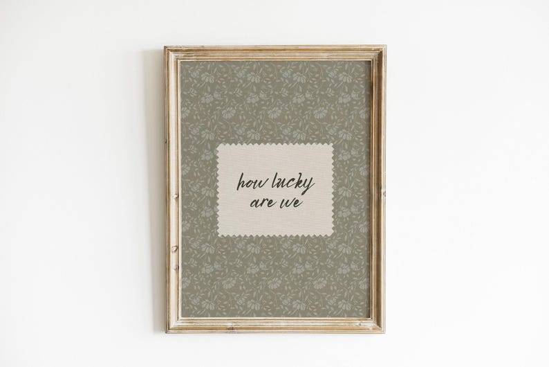Sage Green Decor Floral Background Design Inspirational Wall Art Digital Print Cream Fabric Patch Lucky Quote Typography Minimalist Style Aesthetic Modern Home Decoration Bedroom Wall Display Family Message Art Nursery Styling Multiple