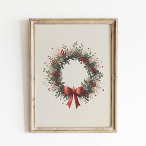 Christmas Wreath Print Christmas Wall Art Minimalist Christmas Print Holiday Decoration Christmas Wall Art Country Wreath Wall Decor
