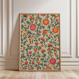 Floral Print Indian Folk Art Traditional Indian Floral Printable Wall Art Indian Vintage Pichwai Painting Floral Poster Living Room Decor
