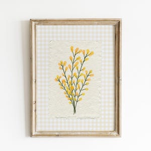 Vintage Yellow Floral Illustration Print Abstract Painting Gingham Floral Botanical Digital Downloadable Trendy Decor Yellow Wall Art