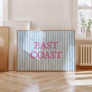 Ostküste Druck Digitaler Download Strand Haus Dekor Küstenstil Preppy Art Nautisches Thema blau rosa Streifen Akzent Küsten Dekor Preppy