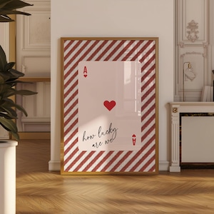 Decoración de pared con arte de naipes, descarga digital, impresión de pared, diseño de as, corazón, amor, caligrafía moderna, arte de pared marrón, carta as de la suerte