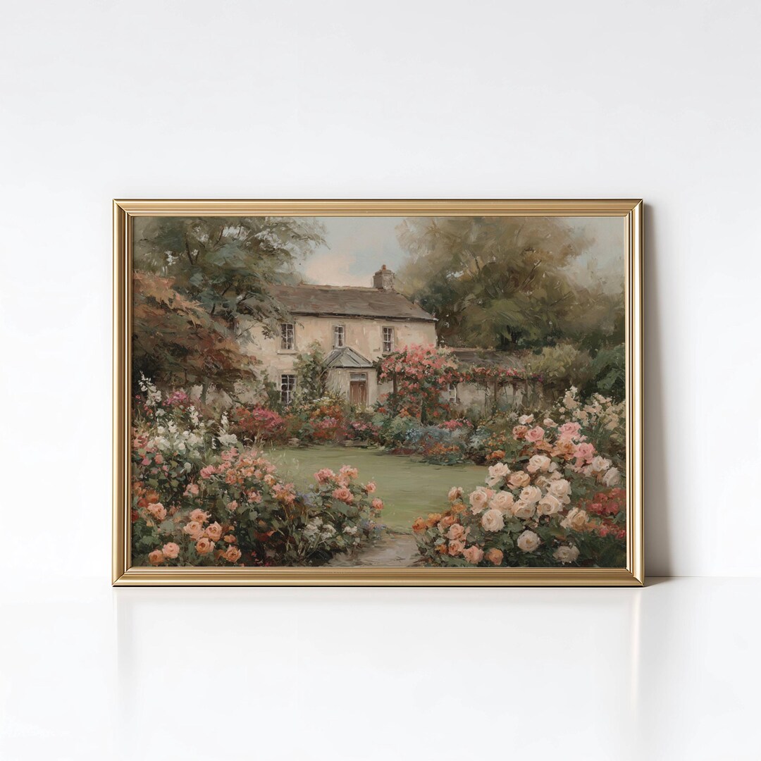 English Cottage Garden Wall Art Printable Vintage Landscape Painting ...