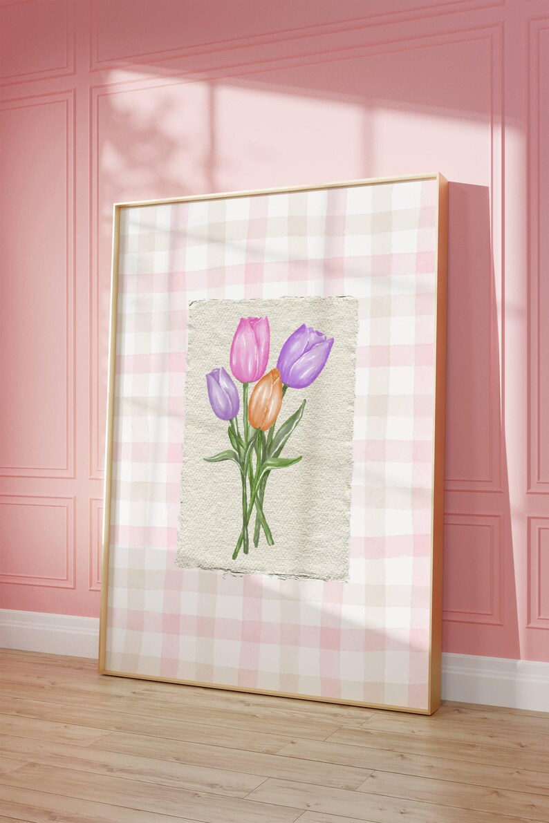 Pink Tulip Illustration Print Abstract Vintage Painting Vintage