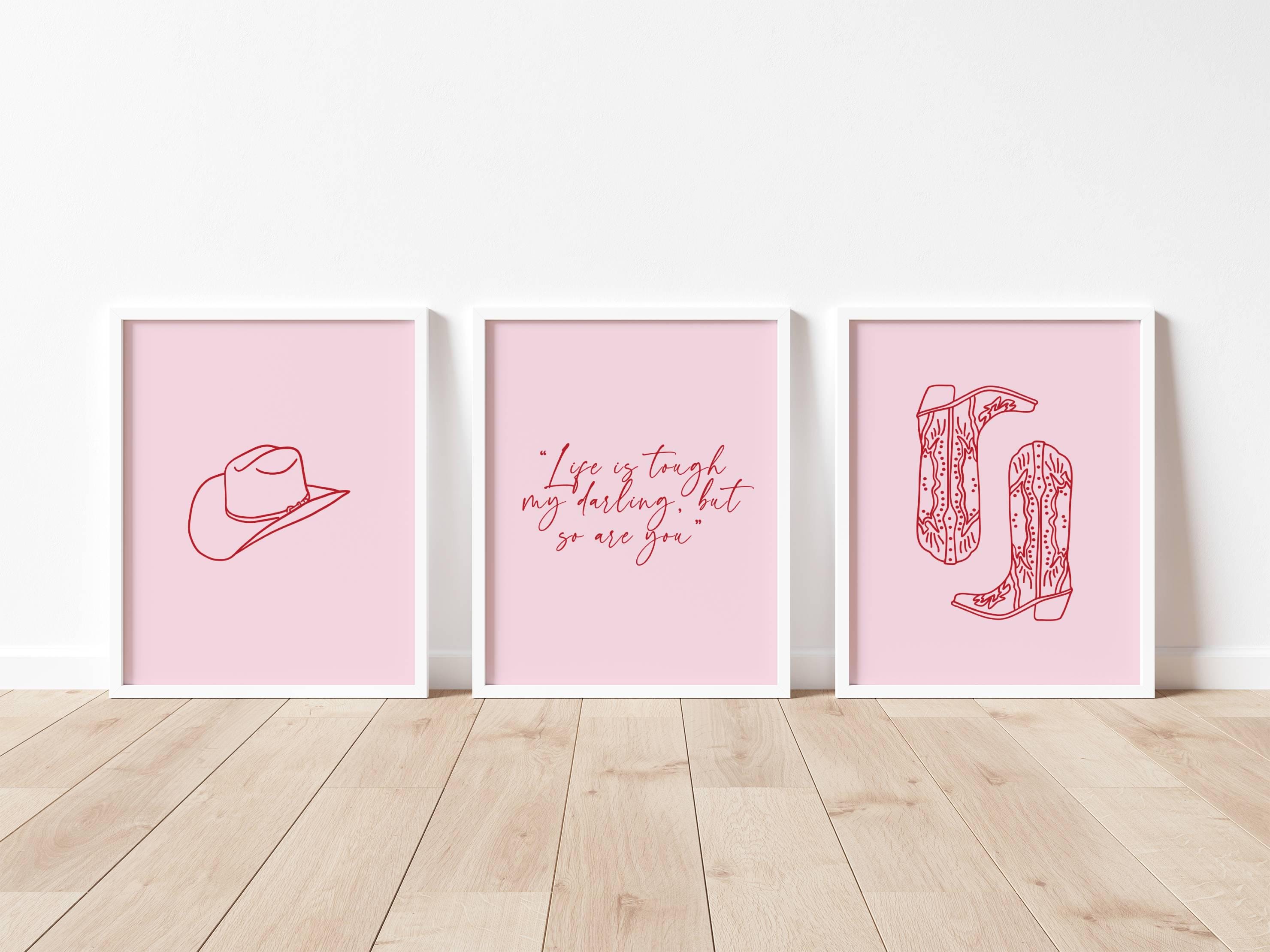 retro cowgirl art prints - set of 3 - digital download... Pink and Red Cowgirl Prints Set of 3 Trendy Wall Art Minimalist ...