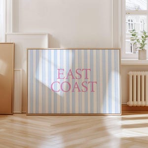 Ostküste Druck Digitaler Download Strand Haus Dekor Küstenstil Preppy Art Nautisches Thema blau rosa Streifen Akzent Küsten Dekor Preppy