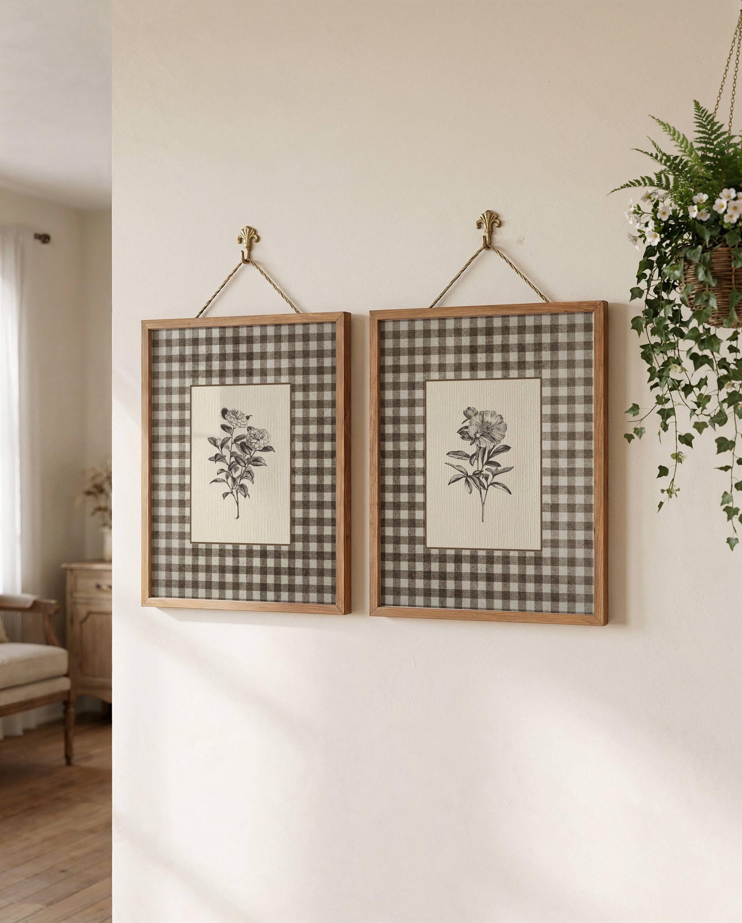 Vintage Botanical Wall Art Set of 2 Rustic Farmhouse Floral Prints ...