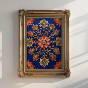 Blue Floral Print Indian Folk Art Traditional Indian Floral Printable Wall Art Indian Vintage Pichwai Painting Floral Living Room Wall Art