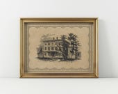 Victorian House Print Vintage Wall Art Download Black White Building Drawing Home Decor Digital Art Antique Style Home Display Victorian